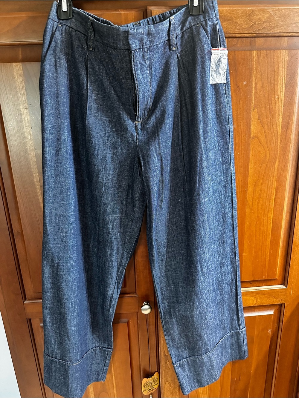 Ladies Dark Blue Wide-Leg Jeans